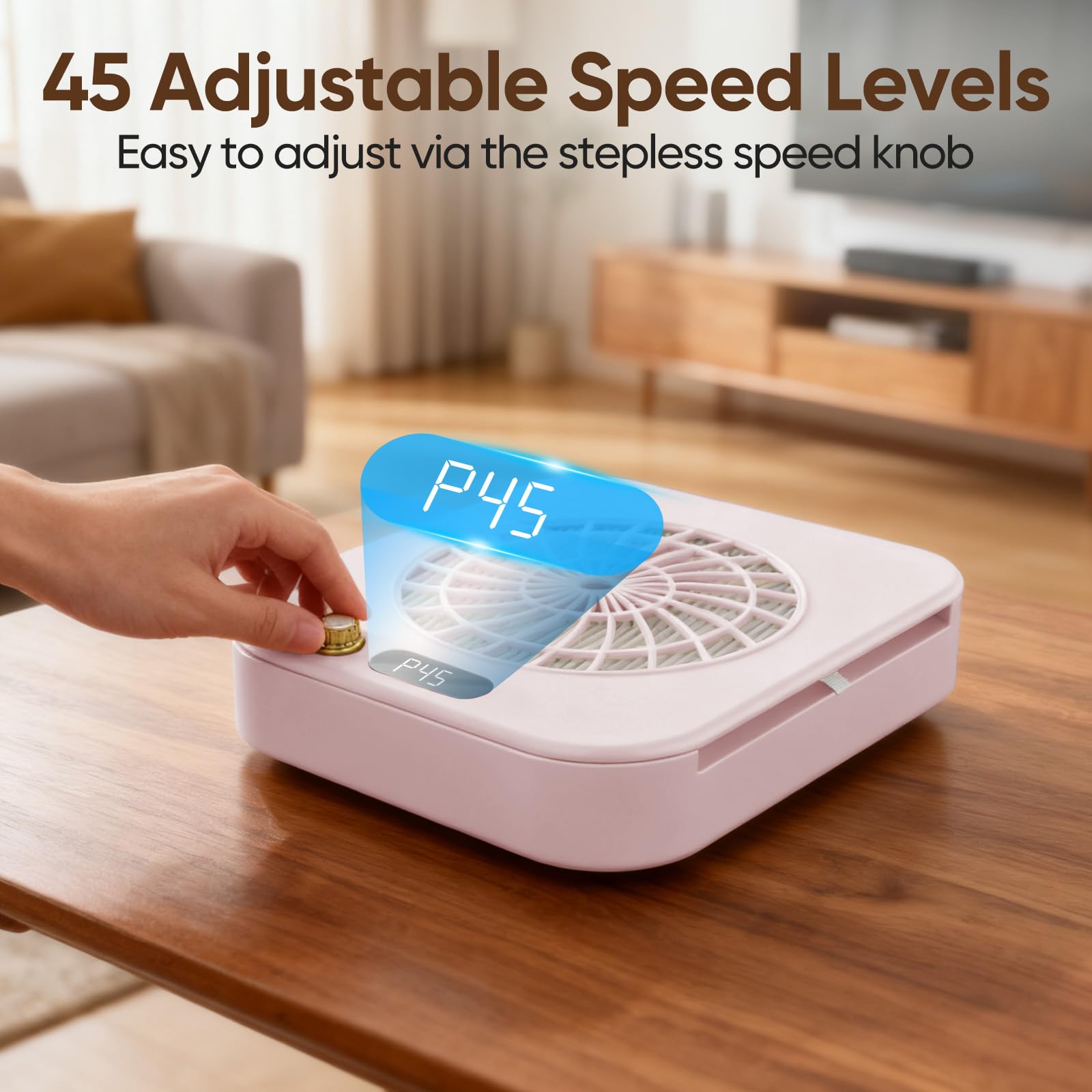 Aspirador de Polvo para Uñas Profesional con Succión Poderosa 360°, 45 Niveles de Velocidad & Filtro Reutilizable, 160CFM 4300RPM Extracto de Polvo Silencioso