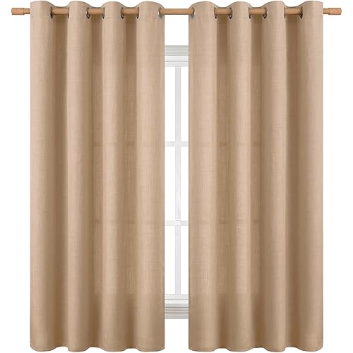 BGment Curtains 63 Inch Length 2 Panels Set for Bedroom, Grommet Thick Linen Look Burlap Textured Light Filtering Privacy Window Drapes for Farmhouse Living Room, 52 x 63 Inch, Tan