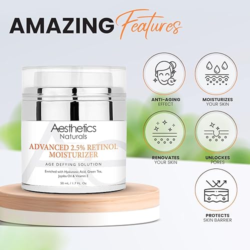 Miniatura 2 de Crema de retinol - Hidratante antienvejecimiento para cara y cuello con 2.5% de retinol, vitamina E, té verde, ácido hialurónico, aceite de jojoba