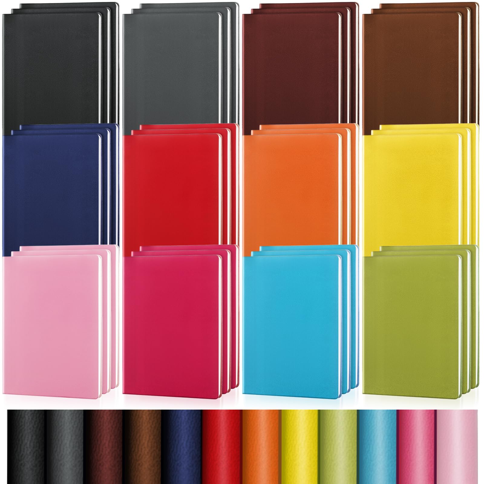 PerKoop Lot de 36 journaux A5 en cuir synthétique pour gravure au laser, 20,6 x 14 cm, 128 pages, cahiers d'écriture lignés à plat pour bricolage, bureau, école, cadeaux (couleur vive)
