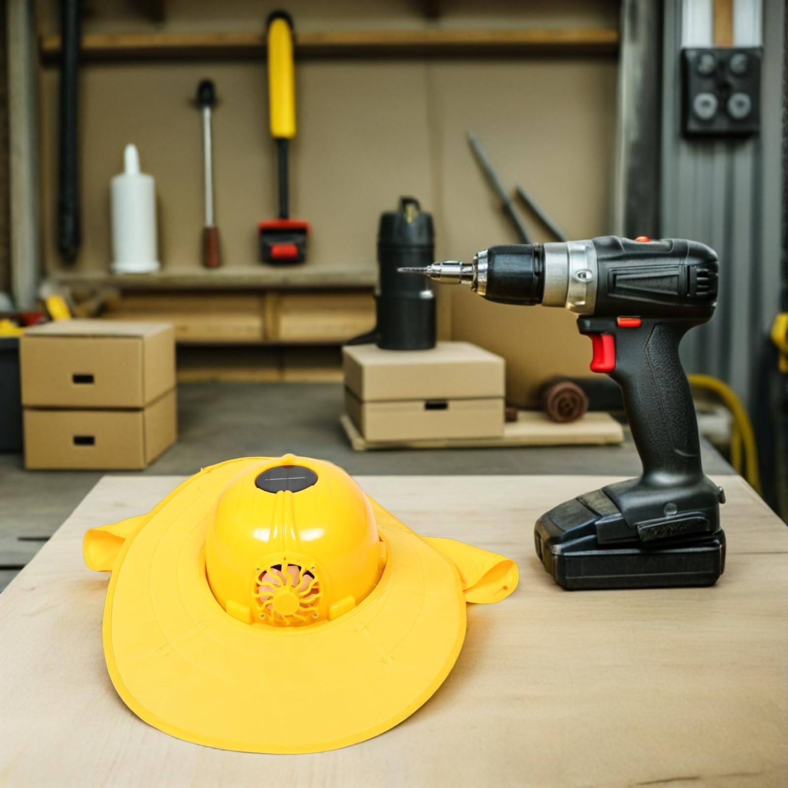 PRETYZOOM Solarbetriebener Schutzhelm mit Ventilator Breiter Krempe für Outdoor-Arbeit Nackenschutz und Sonnenschutz für Hohe Temperaturen