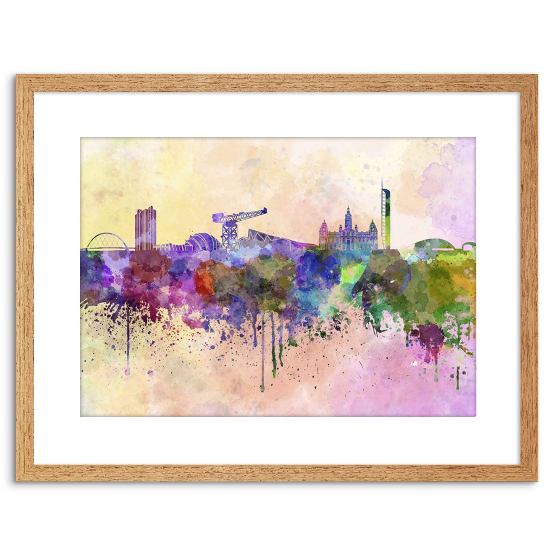 Wee Blue Coo Painting Cityscape Paint Splash Skyline Glasgow Framed Wall Art Print