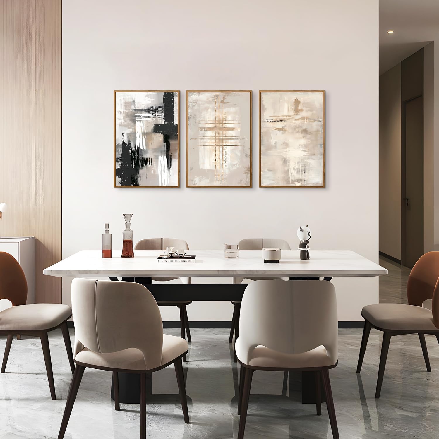 FDYCKVIP Moody Neutral Abstract Framed Canvas Wall Art Set of 3, Black and White Large Wall Decor, Modern Textured Wall Painting, Minimalist Art Print for Living Room, Bedroom, Office - 16"x24"