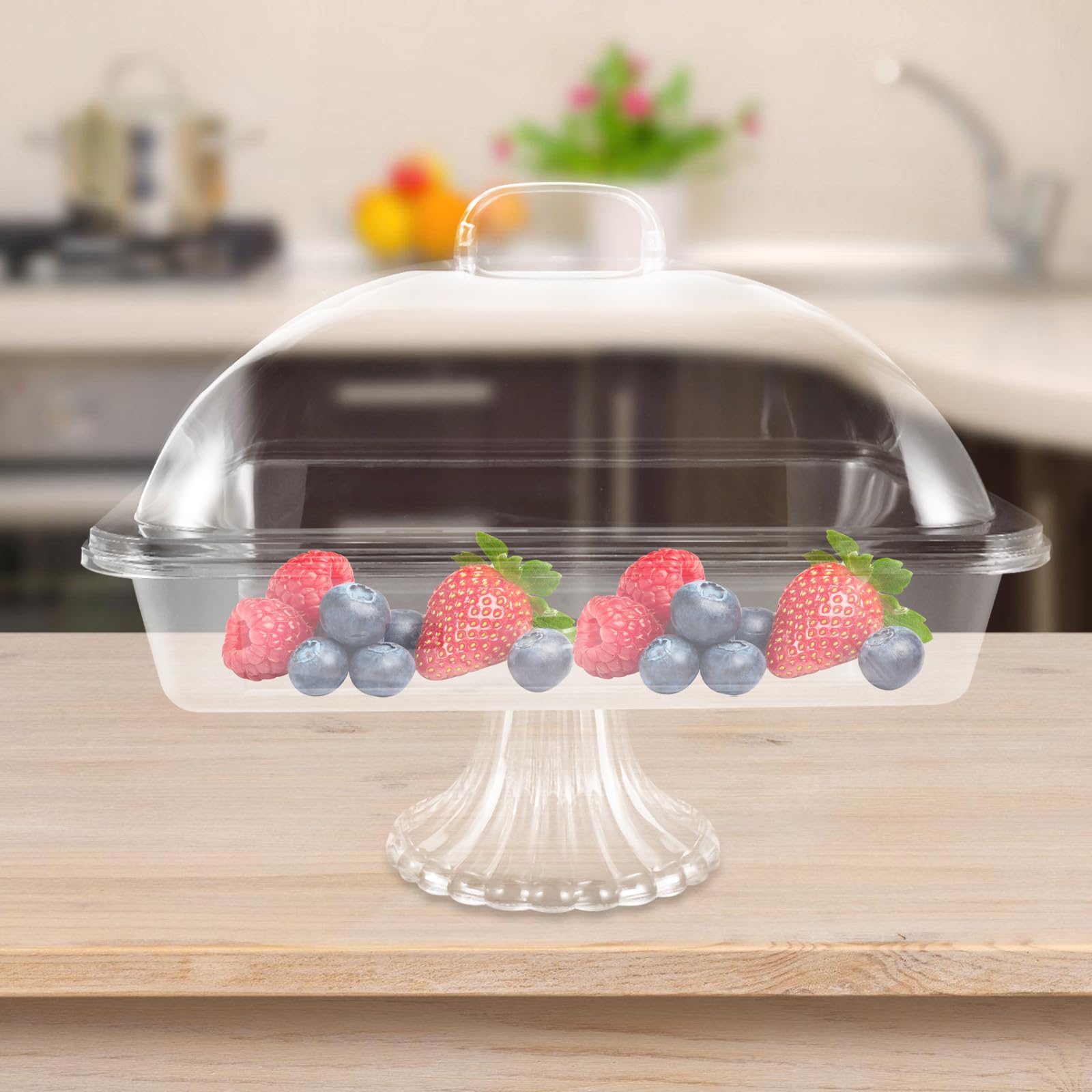 Veemoon Vassoio per servire Cibo: Piatto per servire Cibo Freddo - Alzata per Torte con Coperchio - Piatto da Buffet refrigerato - da Dessert Rettangolare con Base