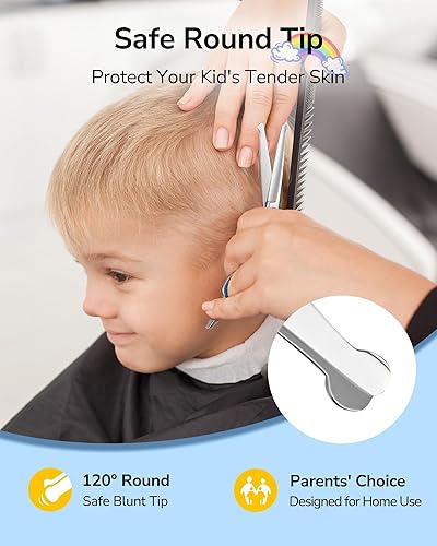 Miniatura 2 de ULG Tijeras de corte de pelo para niños, kit de corte de pelo de bebé de punta redonda de seguridad, juego de tijeras de corte de pelo con tijeras