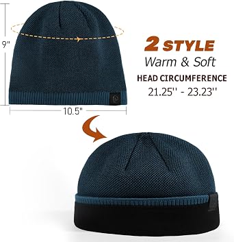 Fleece Lined Mens Beanie Scarf Set Thick Knit Winter Hat Neck Warmer Unisex