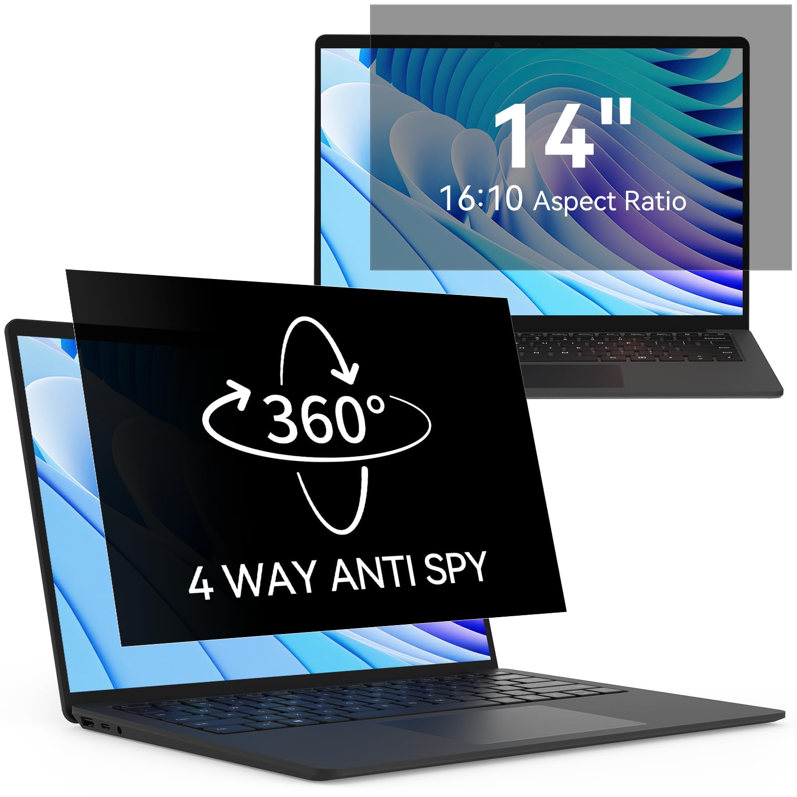 360° Filtro de Privacidad de 14 Pulgadas 16:10, Protección de Pantalla Anti-Espía Anti-Reflejo, Protector de Privacidad de Pantalla para Laptop Compatible con Lenovo/Dell/HP/Asus/Samsung/Acer