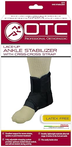 Miniatura 5 de OTC Soporte estabilizador de tobillo con soporte ajustable con cordones cruzados, negro, XL