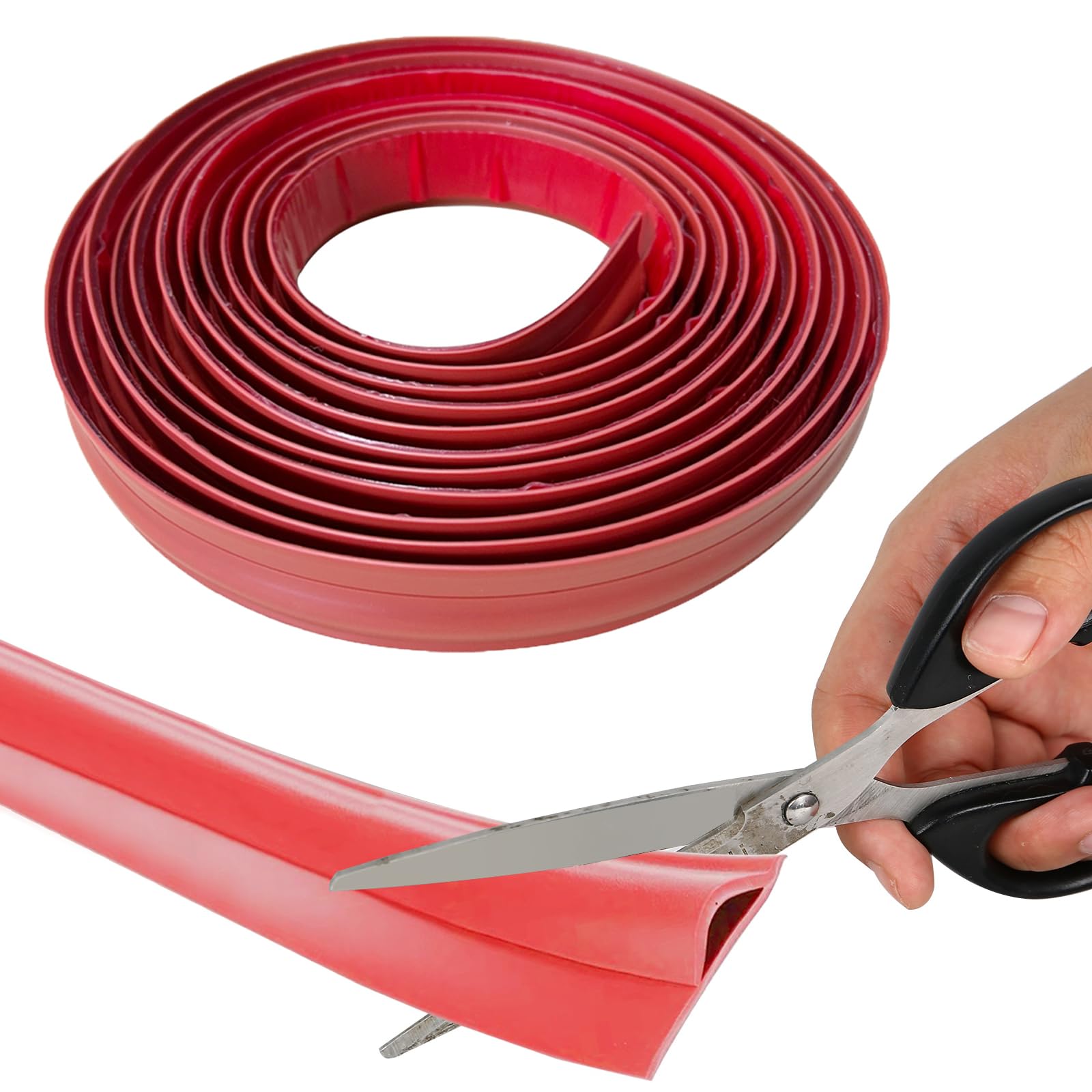 KMDZDZGS Flexible Carpet Trim Strip, TPE Carpet Edging Trim, Self-Adhesive Floor Transition Strip Rug Edge Protection Strip, Doorway Threshold Edgings Trim (Red - 5M)