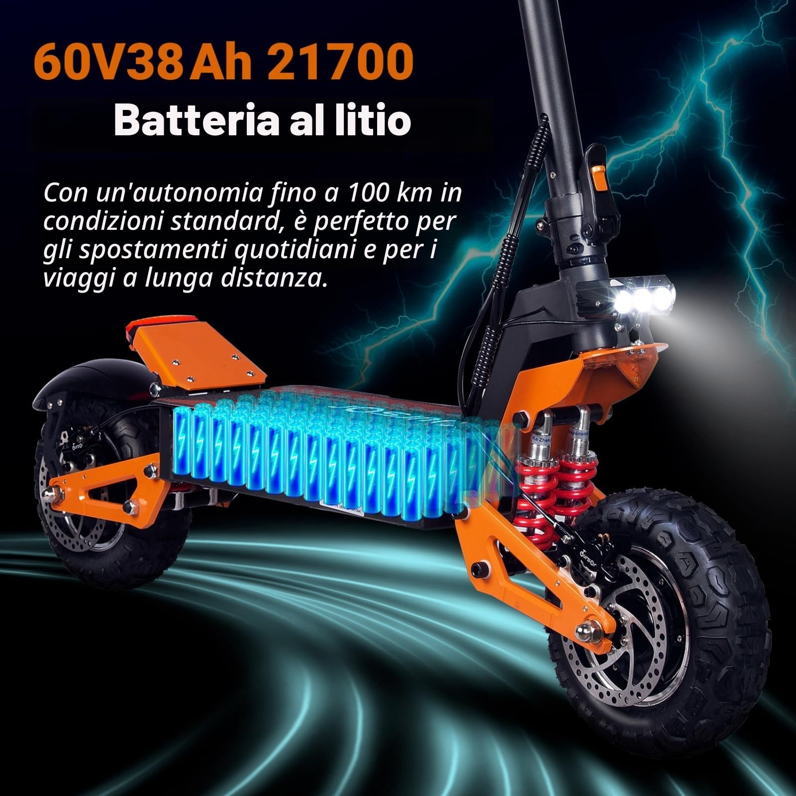 HWH Monopattino Elettrico Fuoristrada Adulto Potente Senza Patente E Scooter Adulti Pieghevole 11 Pollici Doppio Motore Batteria agli ioni di litio 60V40AH Autonomia 100KM
