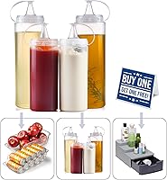 Vista 2 de Crystalia Botellas exprimibles, juego de botellas para chorros con tapa, recipiente para condimentos para aceite, salsa de tomate y mostaza, jarabe