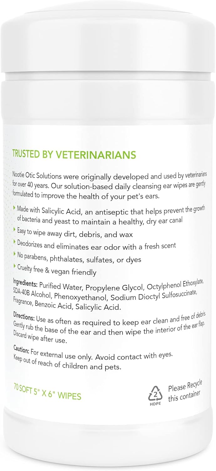 Nootie Dog & Cat Ear Wipes with Salycyclic Acid- Cucmber Melon - 70 Wipes - Vegan Friendly - Sold in Over 5000 Vet Clinics : Pet Supplies