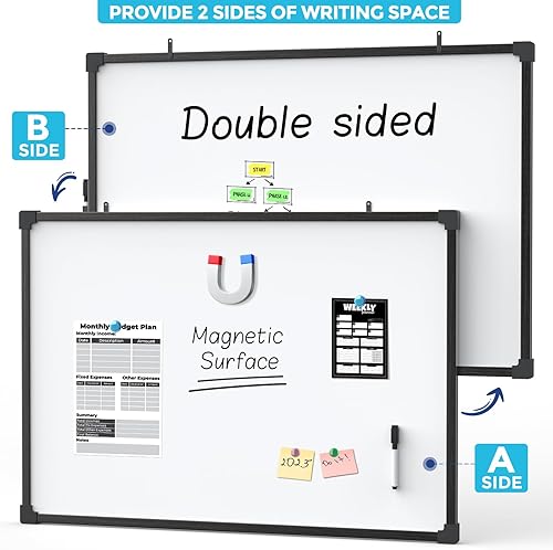 Vista 65 de MaxGear Pizarra pequeña de borrado en seco, pizarra blanca colgante de doble cara de 14 x 11 pulgadas para pared, mini pizarra blanca con 3 Blanco