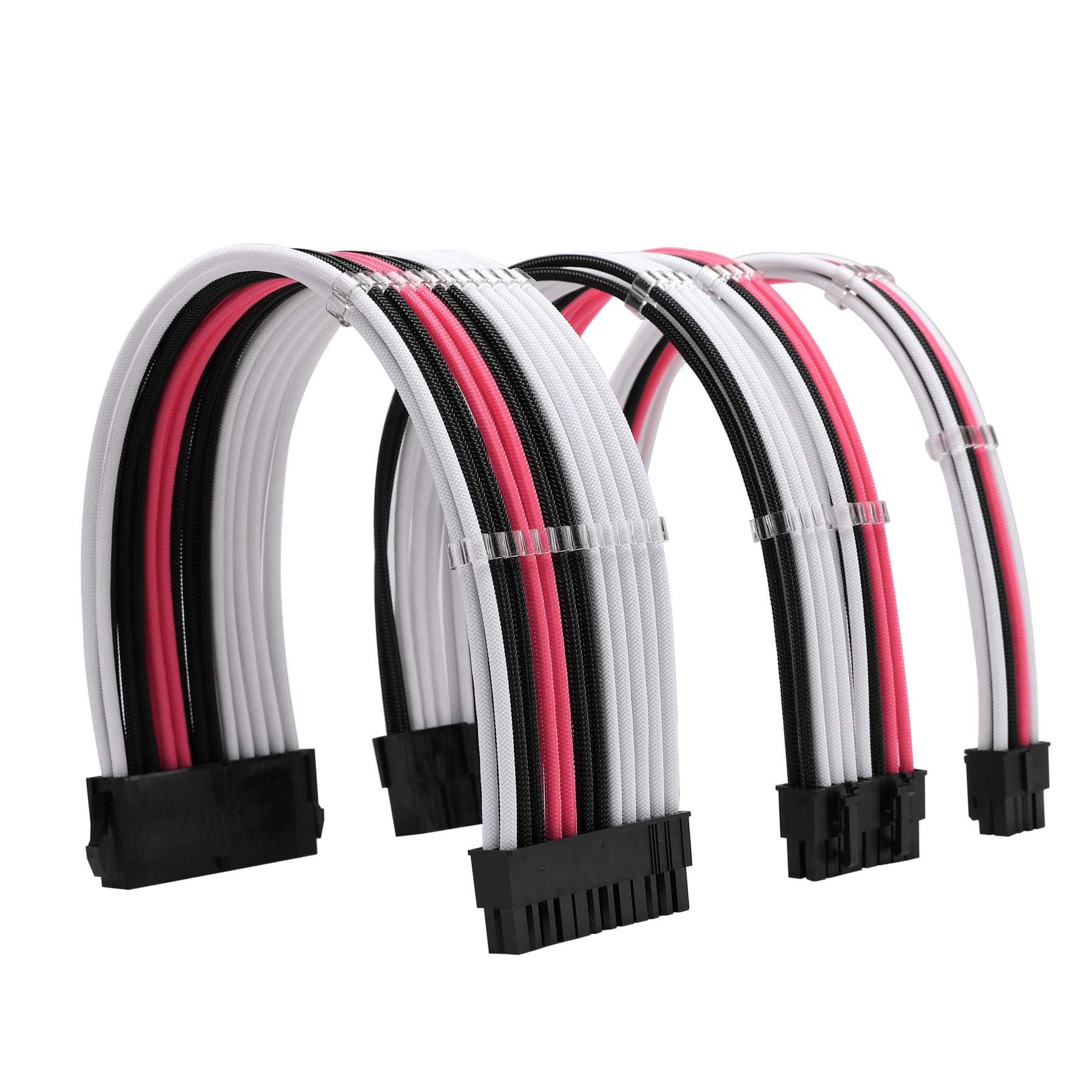 Sleeve Extension Power Supply Cable Kit 18AWG ATX 24P+ EPS 8-P+PCI-E8-P with Combs for PSU to Motherboard/GPU Fm-NCK3 (White Black Pink)