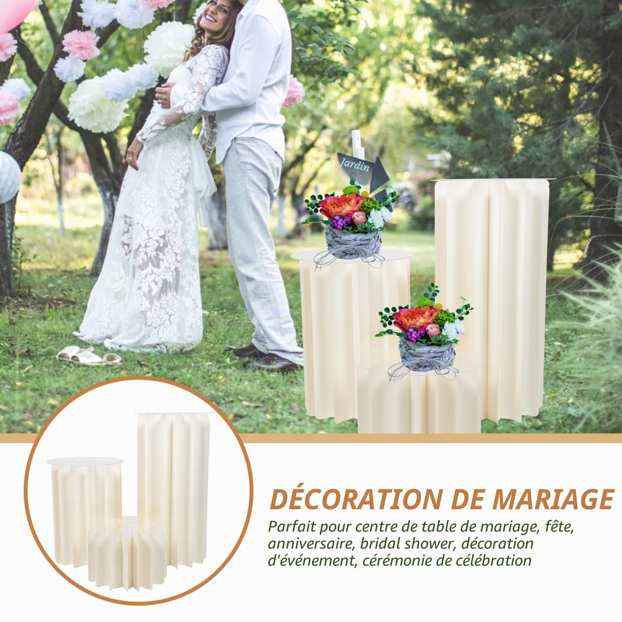 TOPBATHY Colonne Romaine Pliable en Papier avec Couvercle Acrylique 22.64 X 11.81 in Pilier Décoratif Élégant pour Mariage Présentoir De Dessert Et Événements