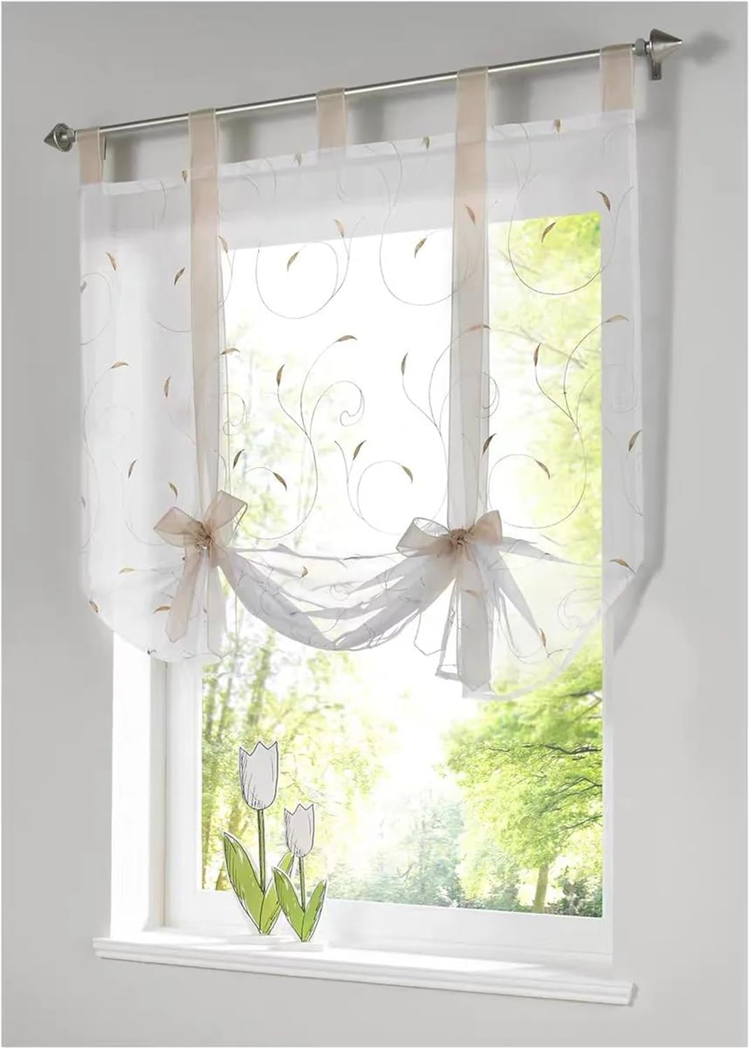 Without a Rope One-Piece Modern Solid Roman Curtain Room Kitchen Short Window Blackout Shades Bedroom