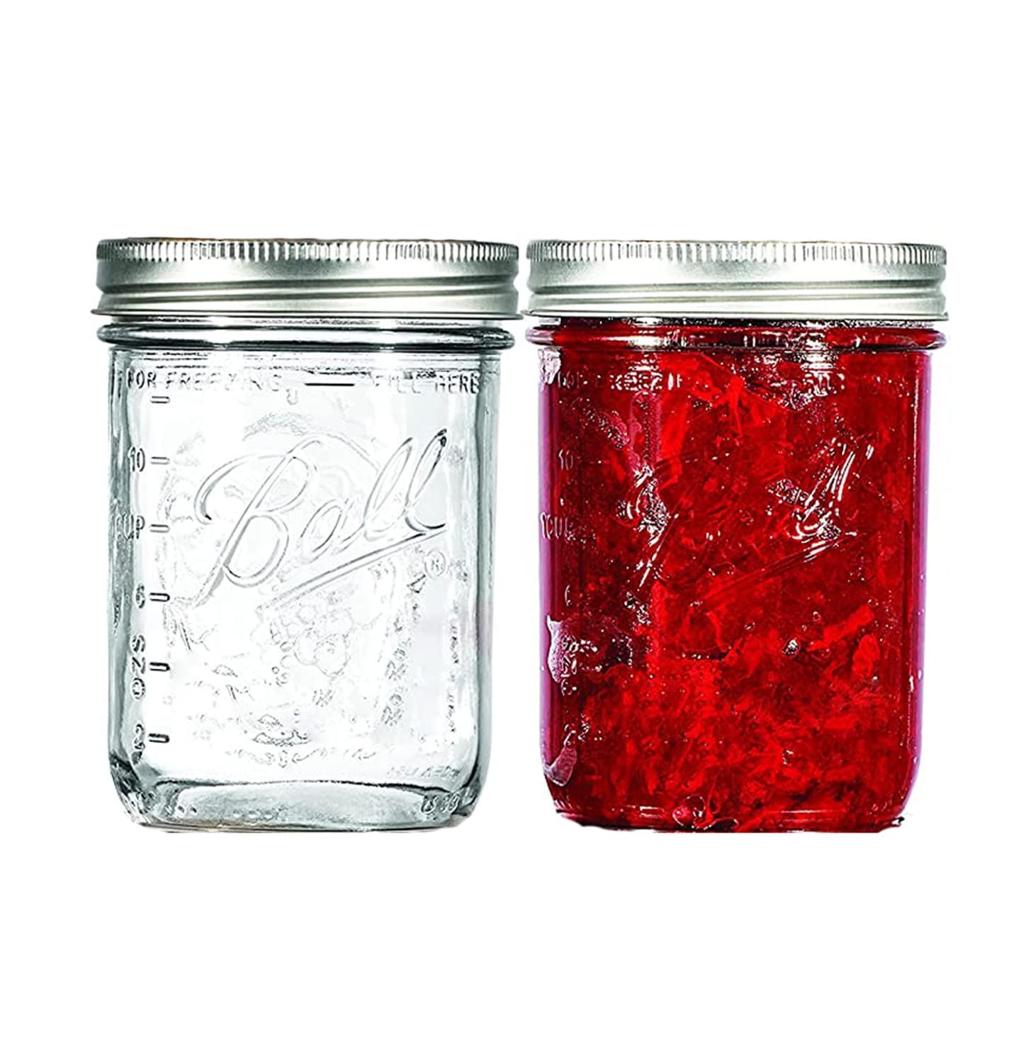 Mason Jars with Lids and Bands, Regular Mouth Mason Jars, Jars Ideal for Jams, Jellies, Conserves, Preserves, Fruit Syrups, Chutneys, and Pizza Sauce (8, Ball - Wide Mouth, 2, Mason Jars)