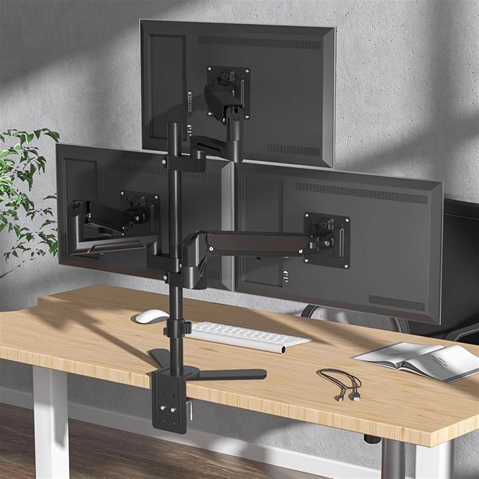 Supporto da tavolo for monitor triplo in metallo | Supporto da scrivania for 3 monitor con bracci con molla a gas for una comoda posizione di lavoro
