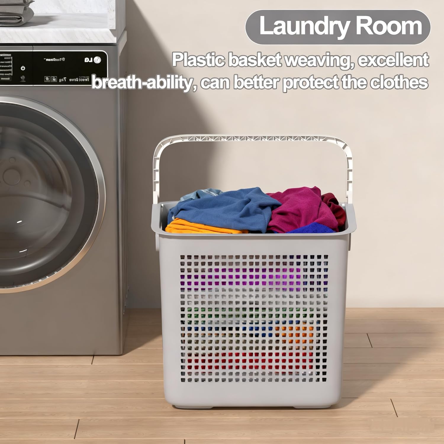 40 L Easy to Carry Plastic Laundry Hamper, 4-Pack Dirty Clothes Storage Basket with Handles, Gray