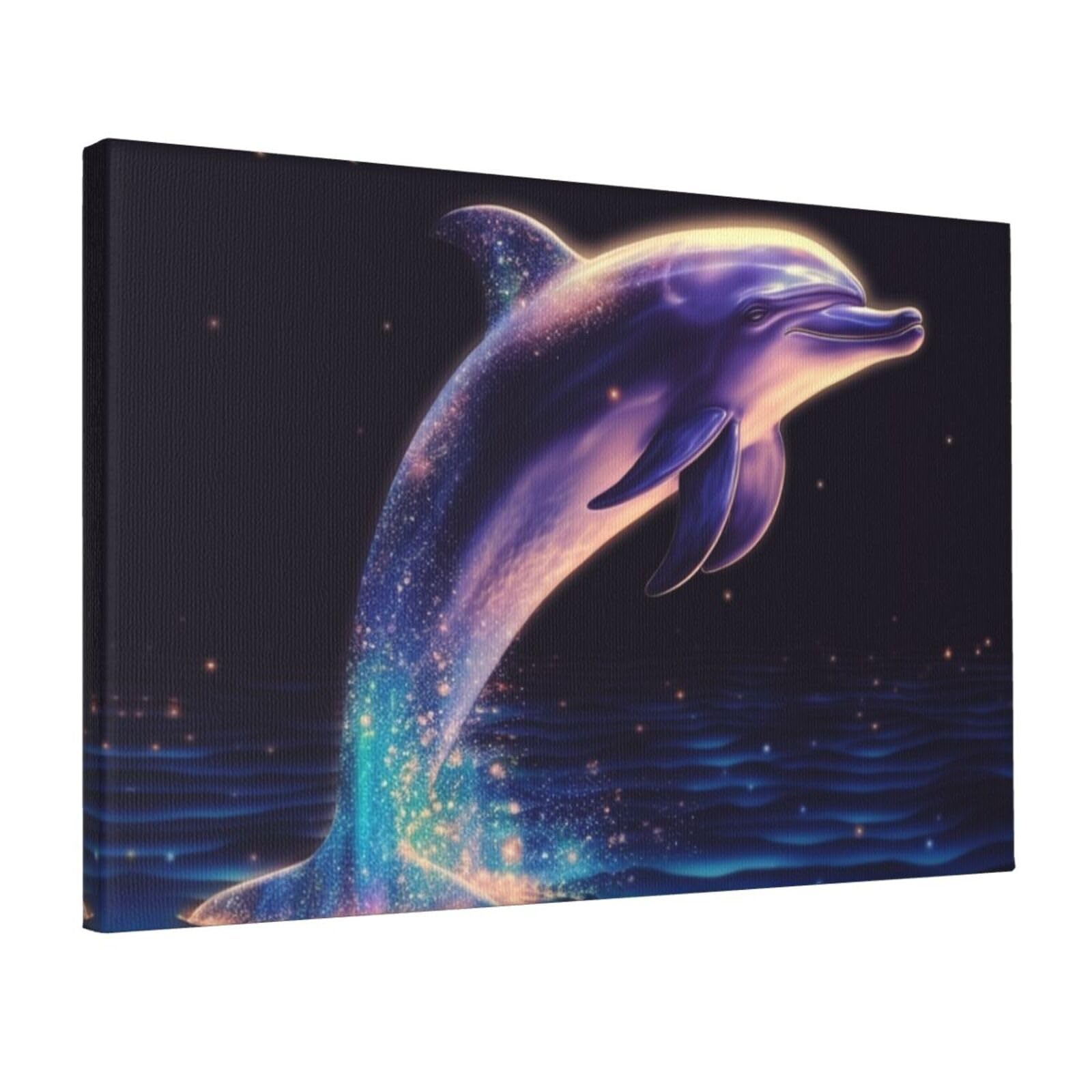 Canvas Wall Art for Living Room Wall Decor 12"x18" Modern Artwork Painting Pictures Hanging Canvas Prints glitter dolphin Aesthetic Wall Art for Bedroom Bathroom Office Wallart Decor