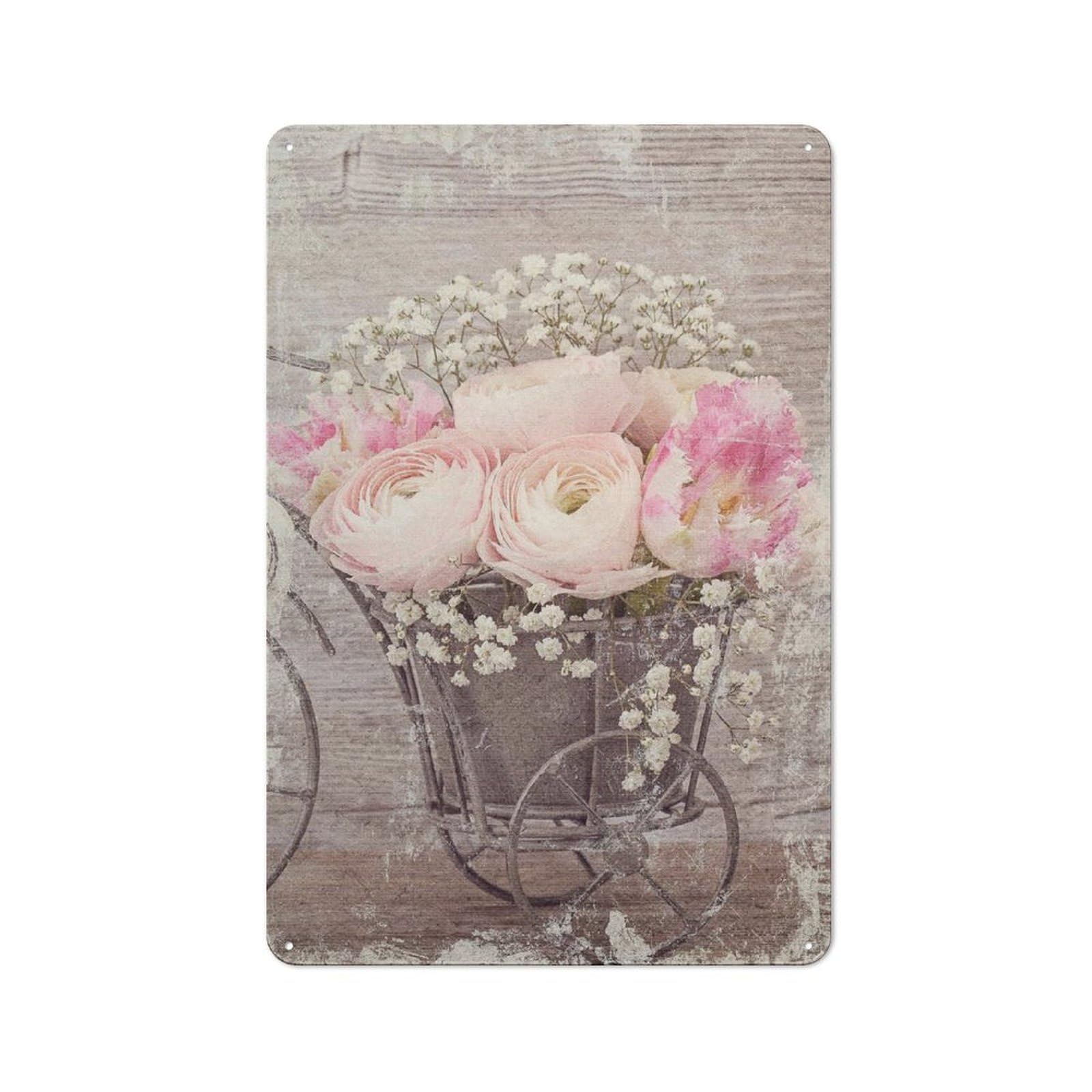 Rustic Metal Sign, Vintage Wildflower Botanical Bedroom Bathroom Minimalist Wall Decor 12x8 Inch