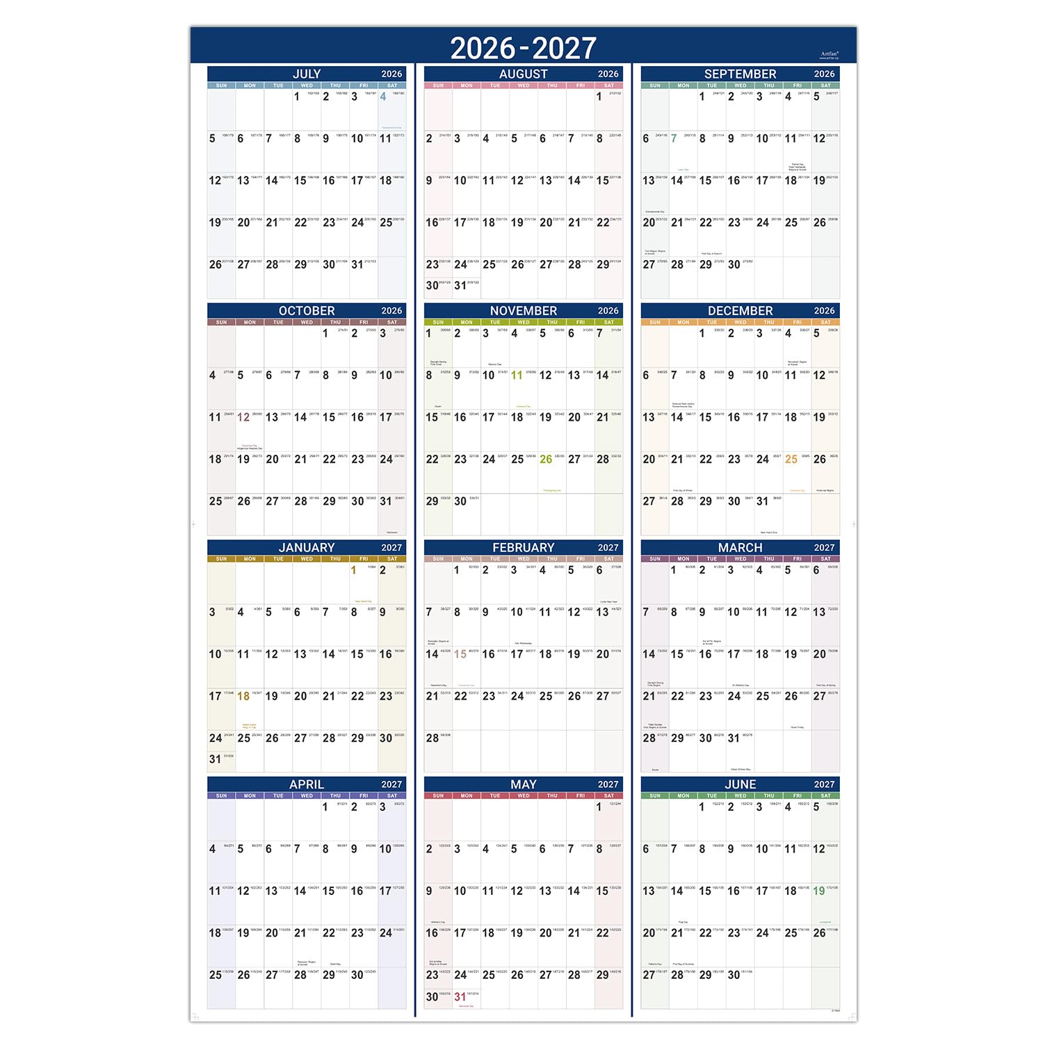 2026 Yearly Wall Calendar - Yearly Wall Calendar 2026, Colorful 2026 Yearly Wall Calendar - Yearly Wall Calendar 2026, Colorful