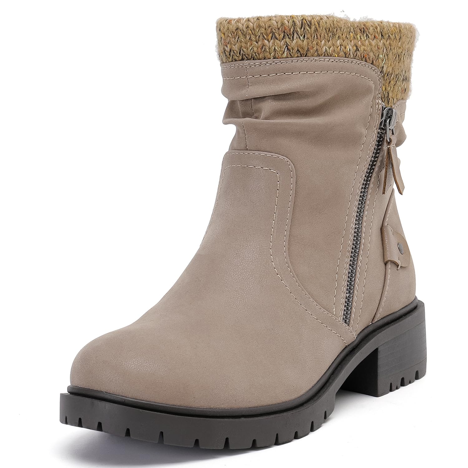 Luoika Womens Wide Width Ankle Boots - Low Heel Side Zipper Slouchy Mid Calf Boots Short Booties