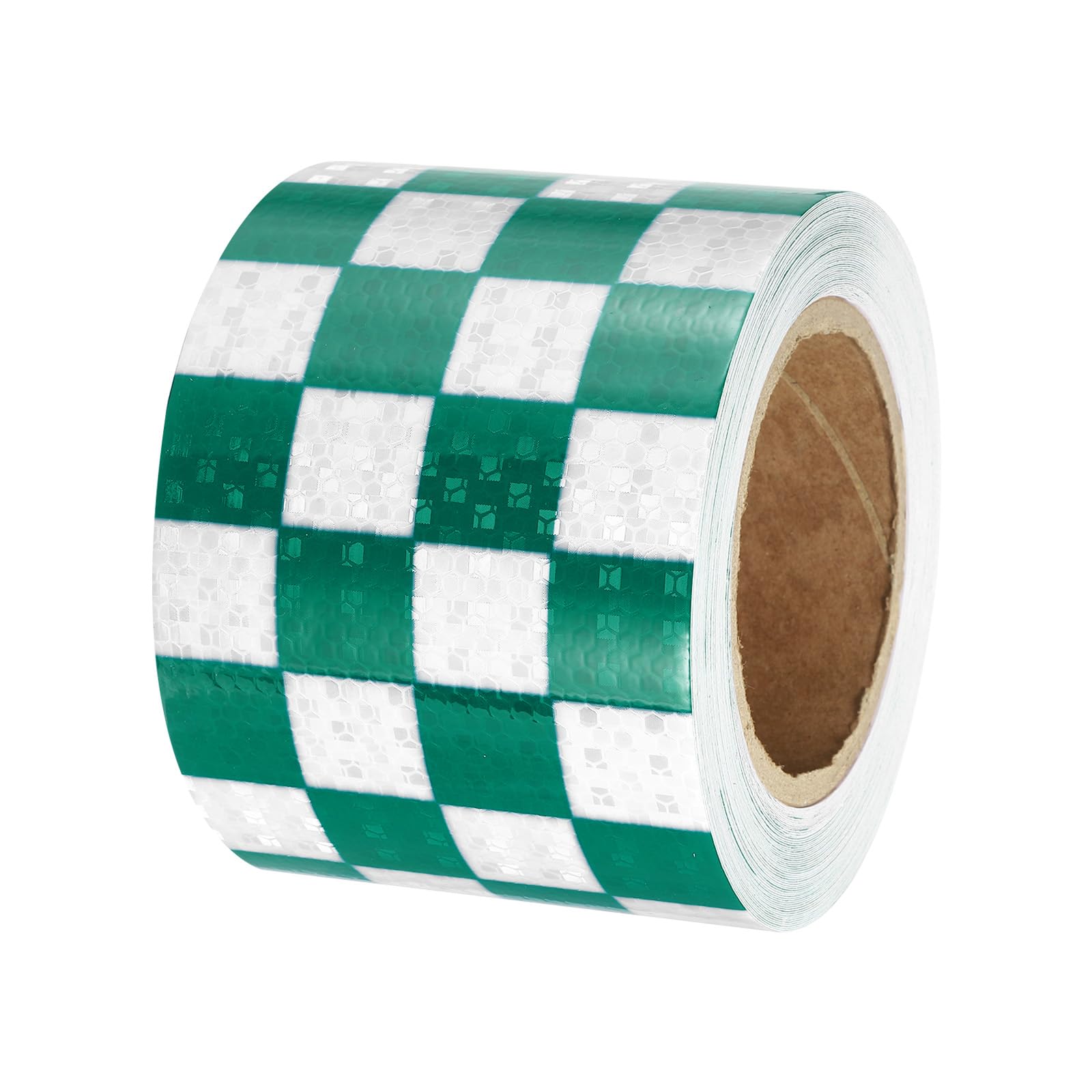 PATIKIL Nastro Riflettente, 1 Rotolo 66 Ft x 4" Adesivo Impermeabile Alta Visibilità Attenzione Avvertimento Nastro Sicurezza Riflettente per Camion Rimorchi Auto, Quadrato Verde Bianco