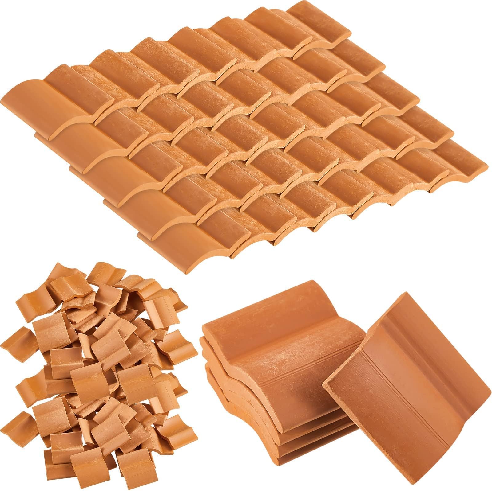 Nalacal Roof Tiles Model Building Set Miniature Dollhouse Shingles Fake Landscape Accessories For Diy Kitchen Garden Diorama Roofing (Red,60 Pieces)