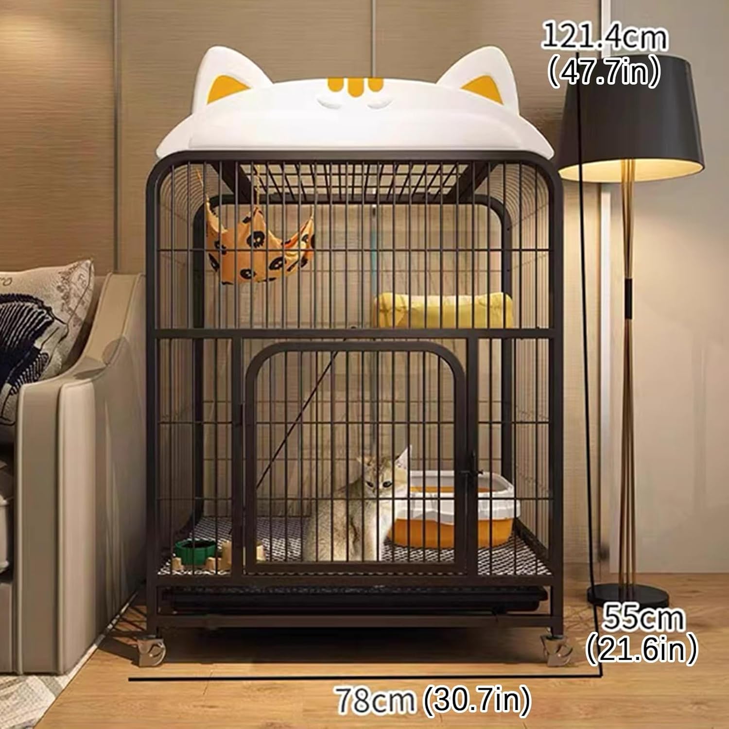 2/3 Tier Cat Cage, Large Cat Playpen, Cat Enclosures Indoor, Metal Kennels, Movable, Large Space, Breathable Iron Mesh, Pet Playpen(White,Height47.7in)