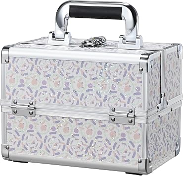 Hapilife Professional Makeup Box, Large Capacity, 2-Tier Tray, Cute Cosmetic Box with Mirror, Cosmetic Tools Organizer, Makeup Box, Nail Goods, Cosmetics Organizer, Nail Storage, Keys Included