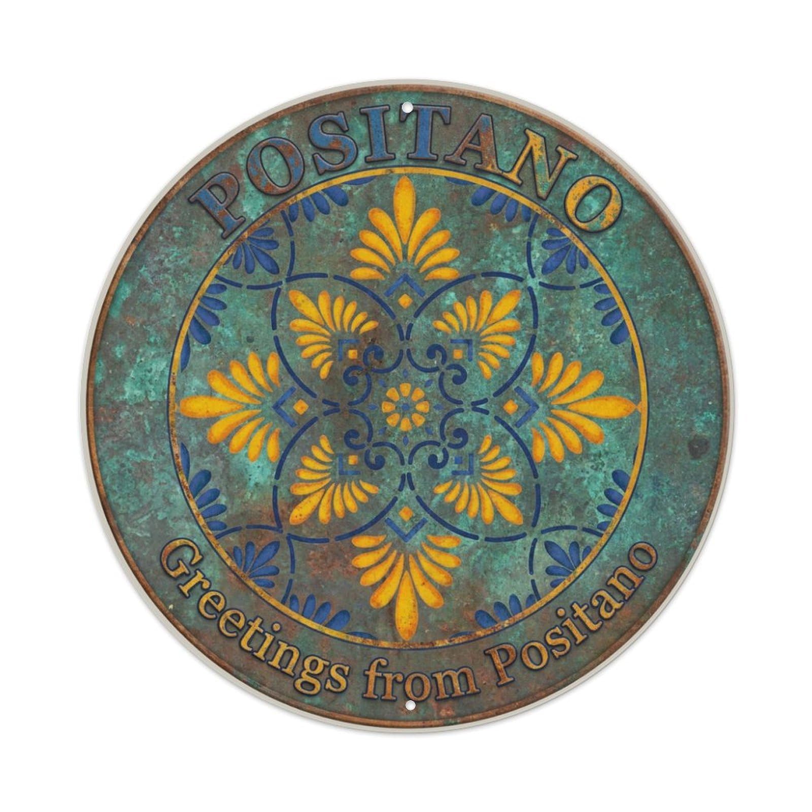 Vintage Travel Positano Italy Badge Metal Tin Sign Plaque Wall Decor for Cafe, Club, Garden Round Metal Poster 8x8Inch
