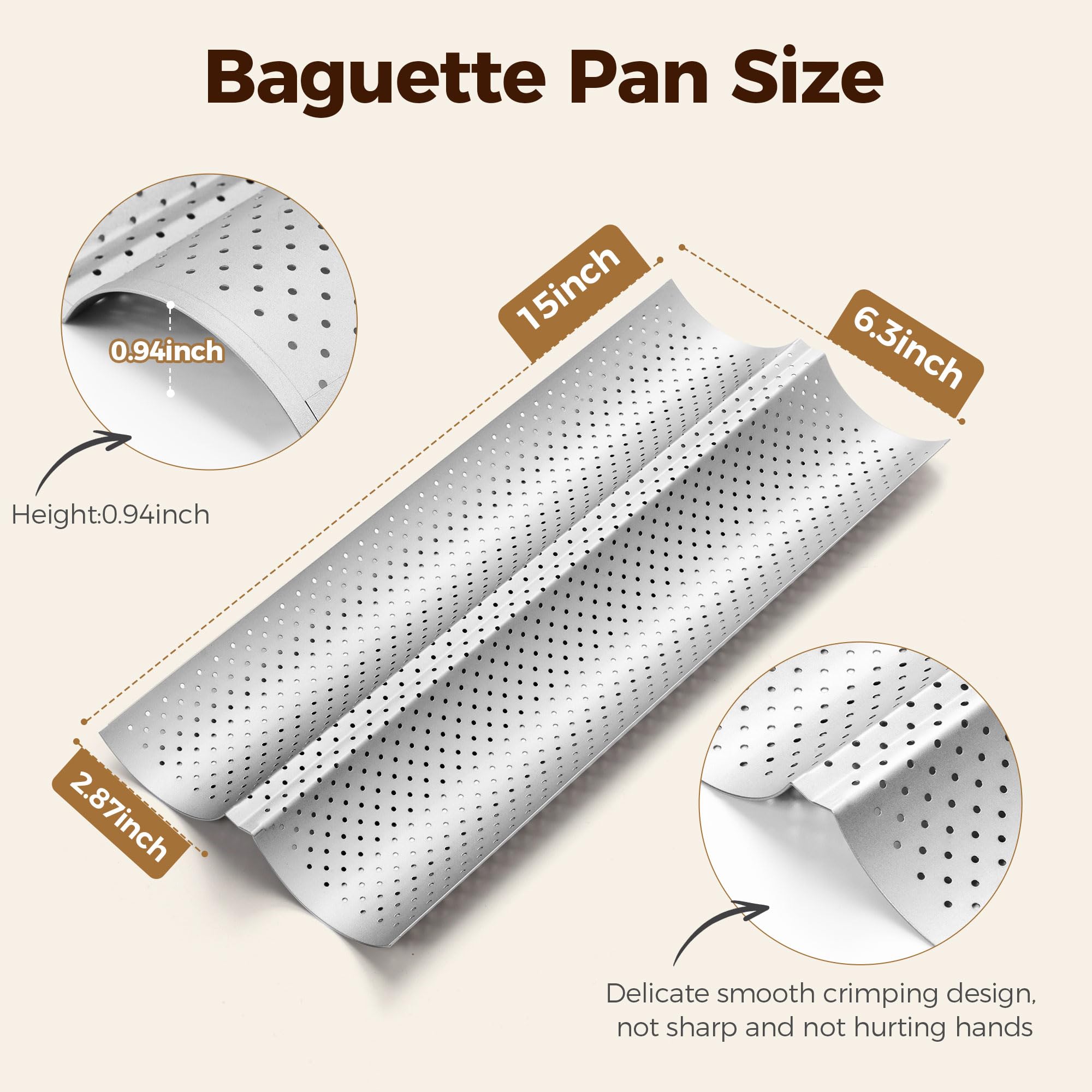 Yupjlia Molde para pan de baguette, molde para hornear pan francés perforado antiadherente de alta calidad, bandeja para 2 panes para masa madre, pan italiano, perfecto para crear corteza crujiente de