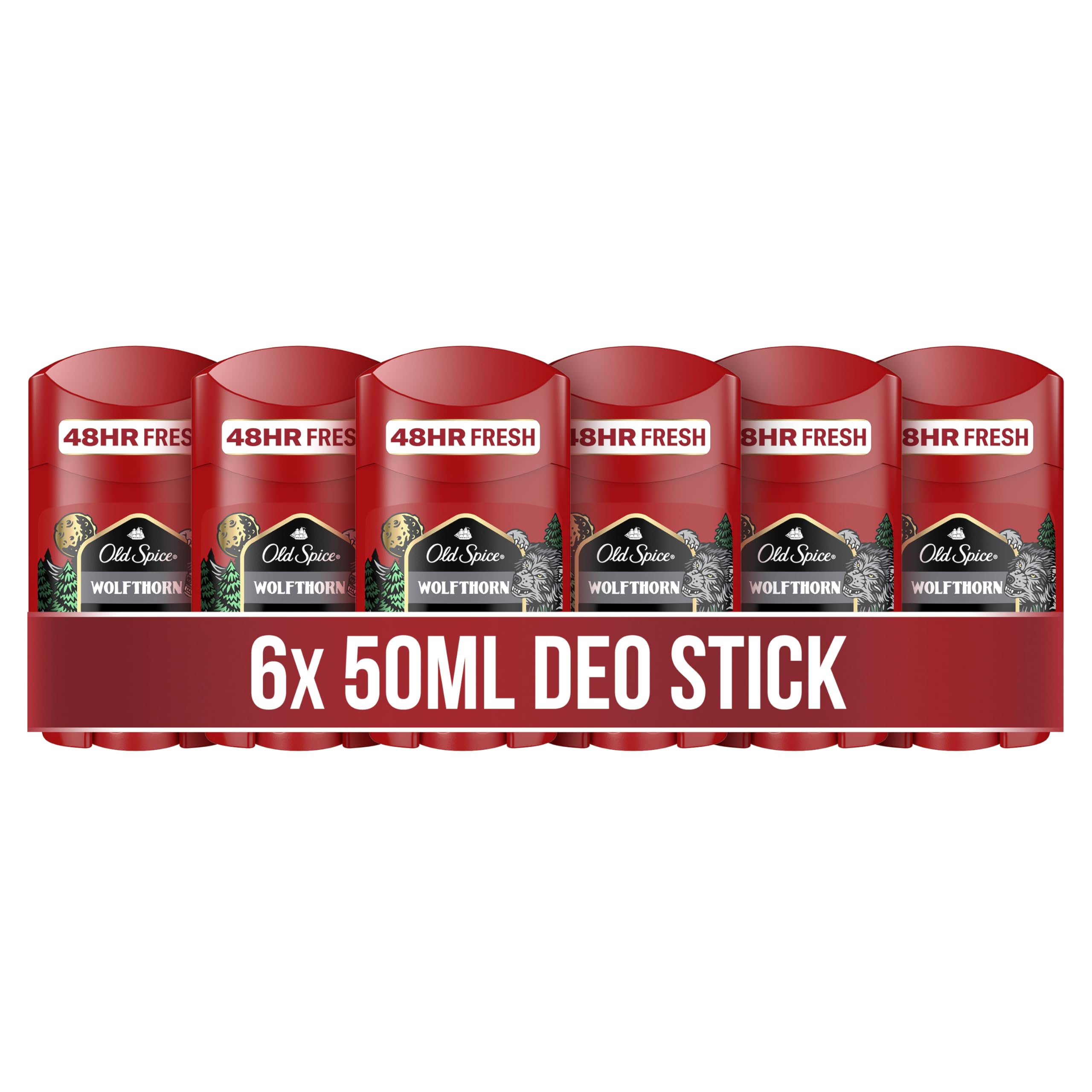 Old Spice Wolfthorn Stick Déodorant pour Homme 6 x 50 ml, 24/7 Frais pour un usage quotidien, Parfum de qualité Parfum Longue Durée Protection contre les odeurs, Aluminium sans sel Invisible
