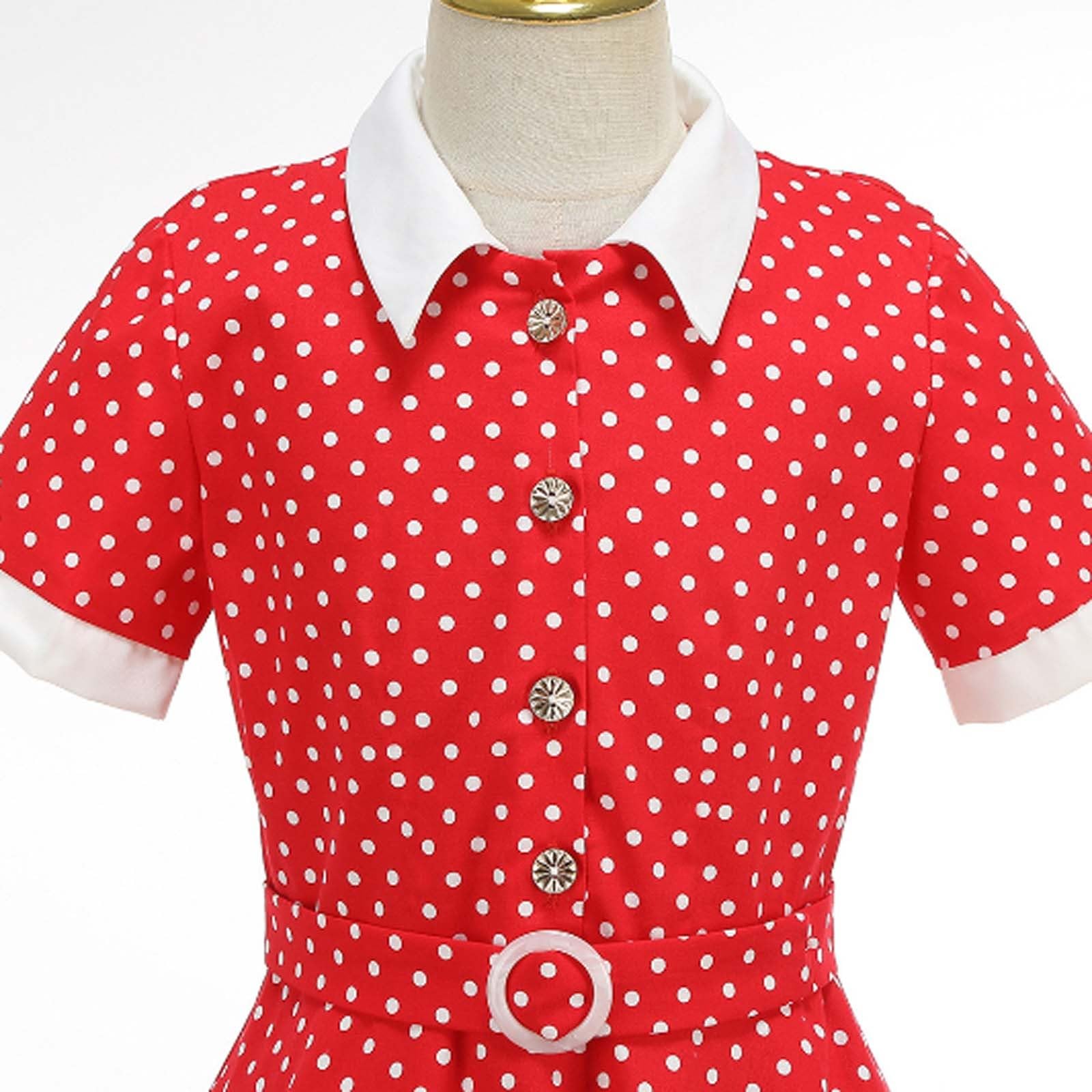 Vestido ajustado de estilo costero con cuello redondo y estampado de lunares, sin tirantes y con abertura frontal, ideal para niñas de 5 a 12 años, de punto piqué, cintura elástica y fácil de lavar