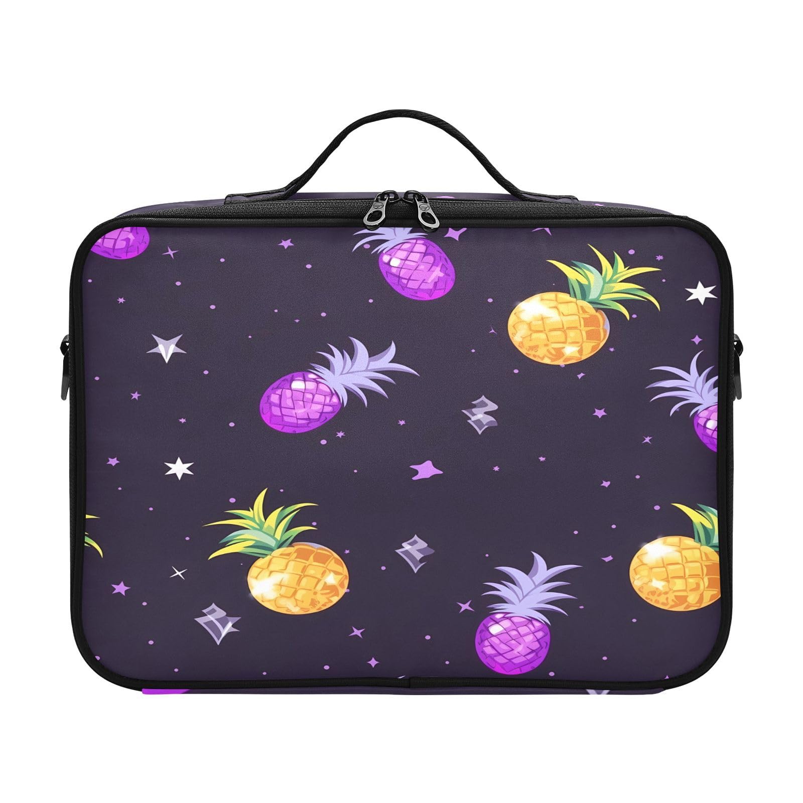 zyrtty Travel Makeup Train Case Yellow and Purple Pineapple Pattern Cosmetic Organizer Portable Storage Bag with Adjustable Dividers for Cosmetics Brushes Toiletry Jewelry Digital Accessories