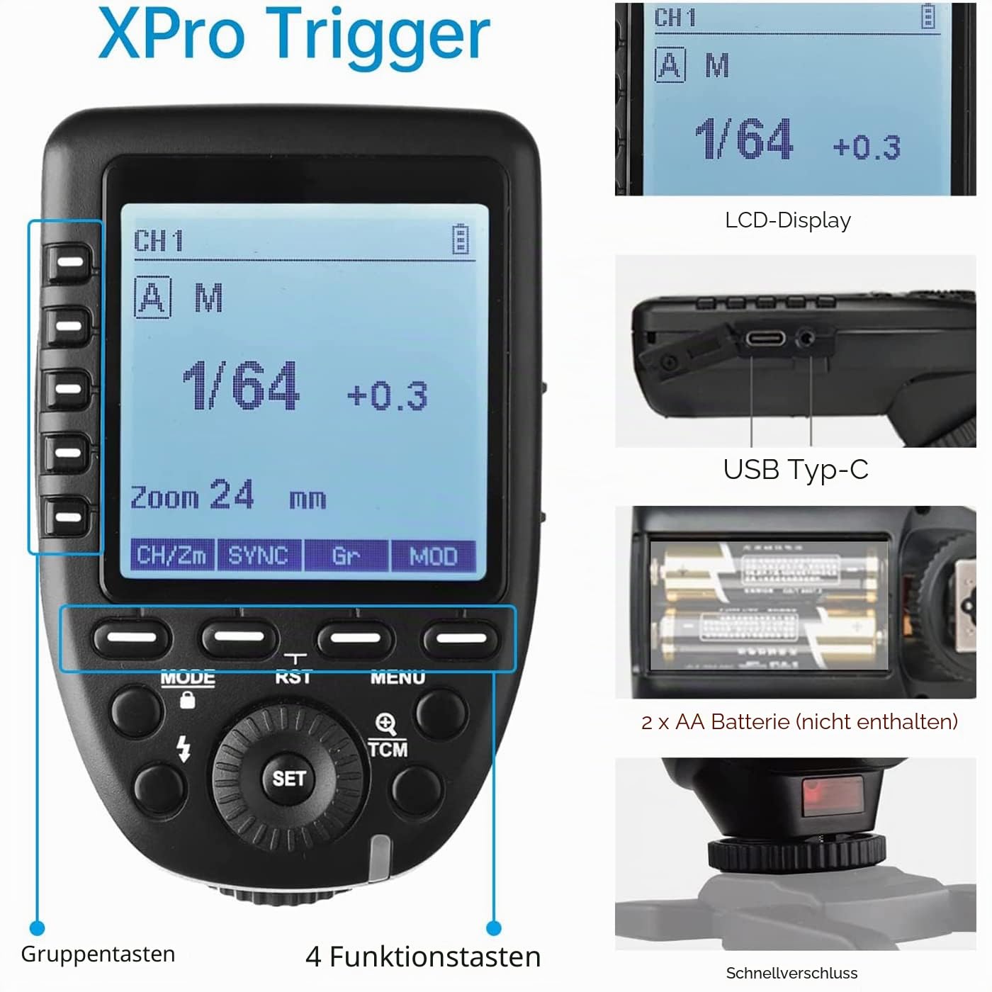 Godox Xpro-S Blitzauslöser für Sony TTL 2.4G Wireless 1/8000s HSS, Design 5 dedizierte Gruppentasten 11 anpassbare Funktionen, Fernauslöser für Fotografiebeleuchtung
