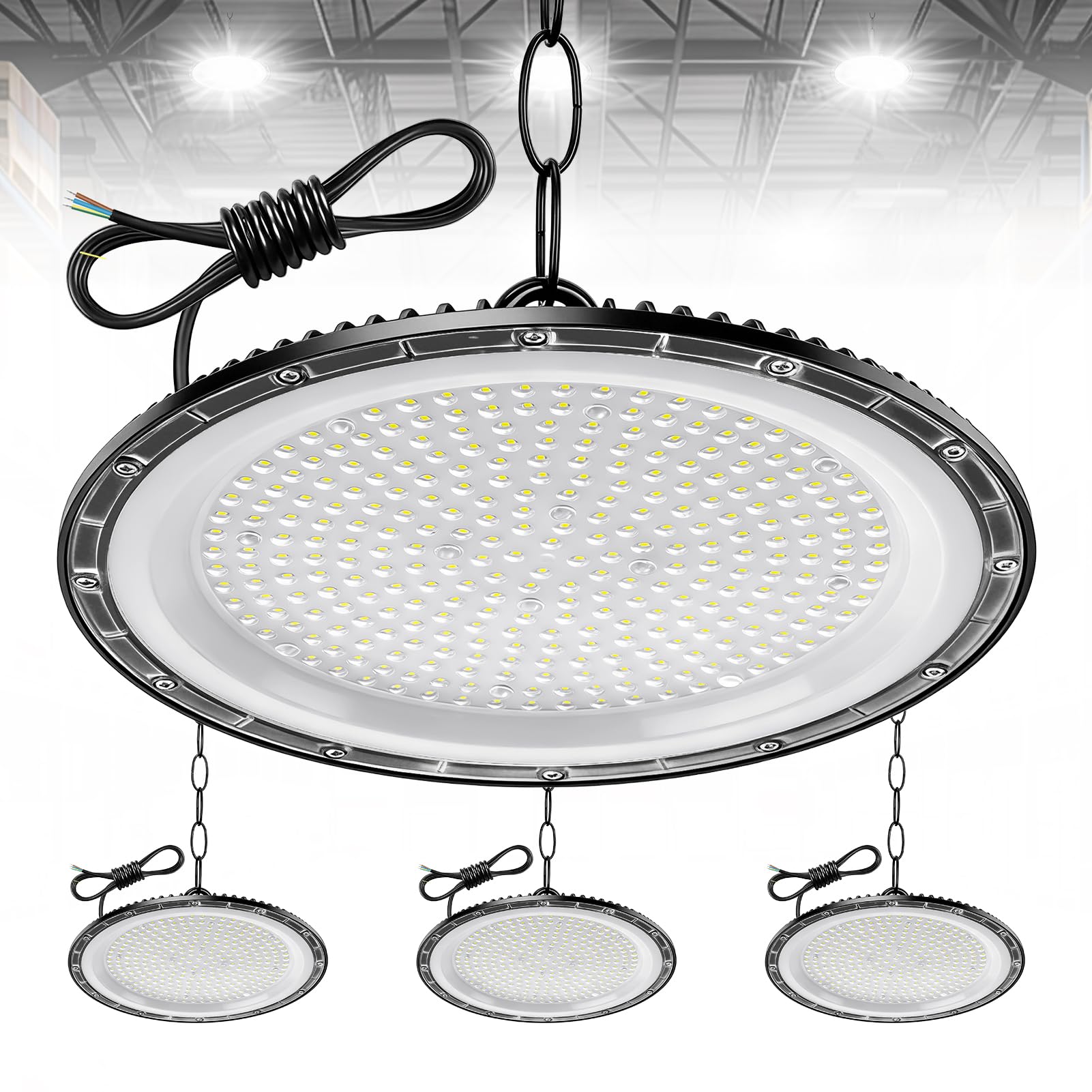 4 Pack 500W UFO LED High Bay Light 50000LM, Cold White 6500K Super Bright Workshop Lighting, IP65 Waterproof Industrial Lights, Commercial Bay Lighting for Workshop, Warehouse, Garage, Factory