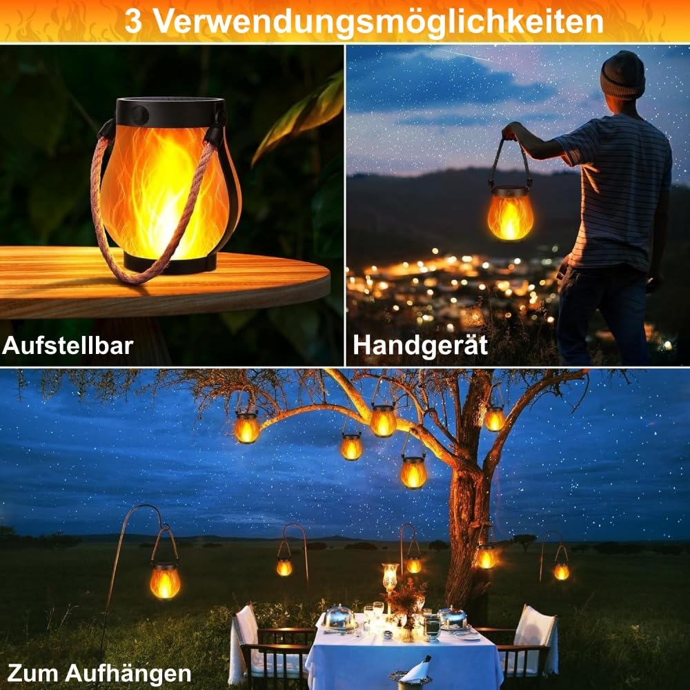 Klynero Solar-Laterne mit Flammeneffekt, USB - Aufladung, für Außen Halloween Dekoration