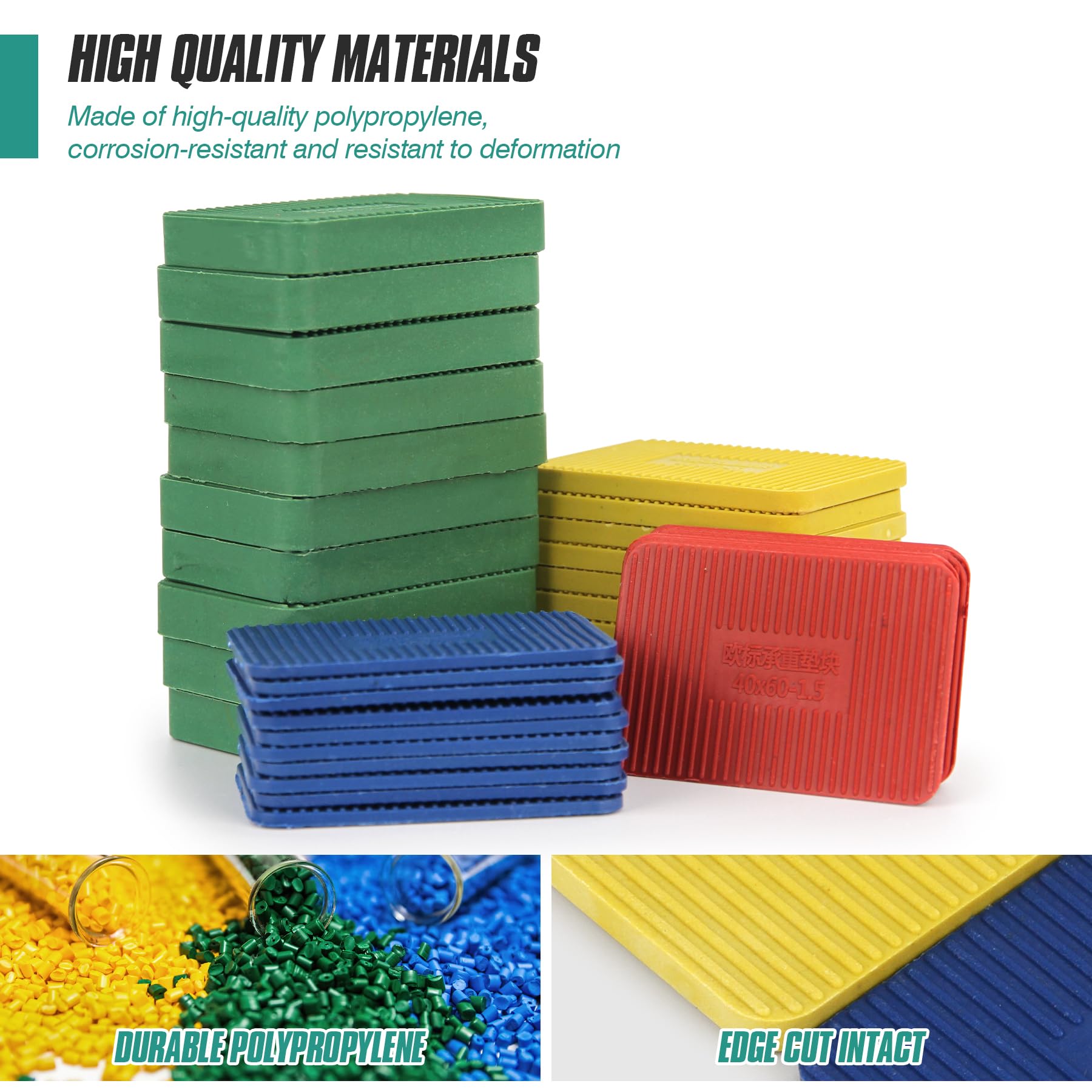 Spesh 40 distanziatori in plastica, 60 x 40 mm, rondelle in plastica, cunei in plastica, blocchi distanziali nelle dimensioni: 1,5,3,5,10 mm