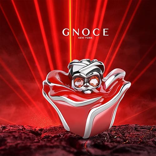 Miniatura 2 de GNOCE Abalorio de calavera y rosa de plata de ley 925 con diseño de calavera de rosa roja para pulseracollar, regalo de joyería de Halloween, Metal