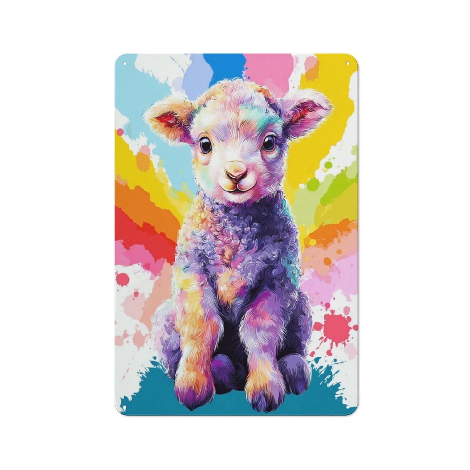 Junmoney Colorful Lamb Illustration Tin Wall Plaque 30X20cm With For Café Or Restaurant, Suited To Restaurant Decor Fans