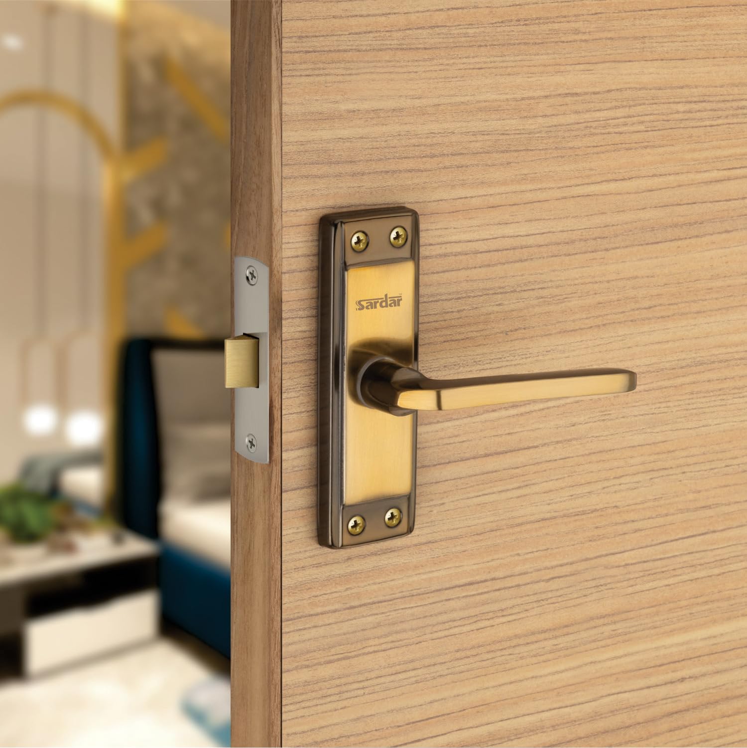 SARDAR Russo 5" Black Gold Iron Door Handle Set with Keyless Baby Latch|Door Handle- Bathroom/Storeroom/Kitchen