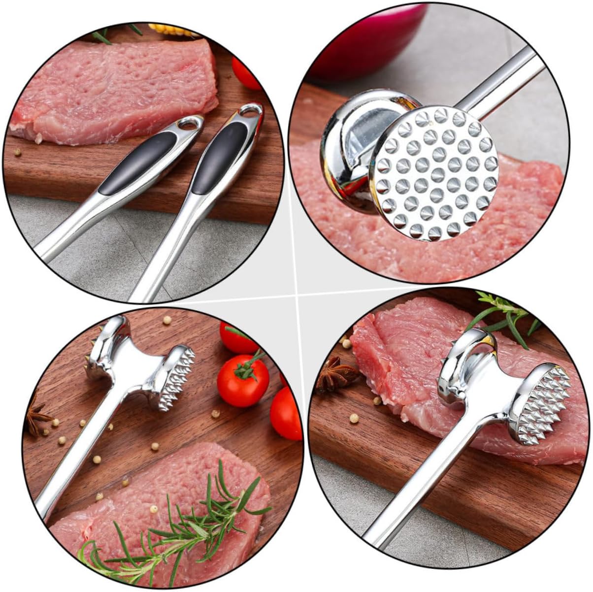 Zinc Alloy Double-sided Meat Tenderizer Hammer for Household Kitchen Pork Knocking Mallet for Steak Beef Poultry Softening and Loosening Meat Fibers Cooking Tool