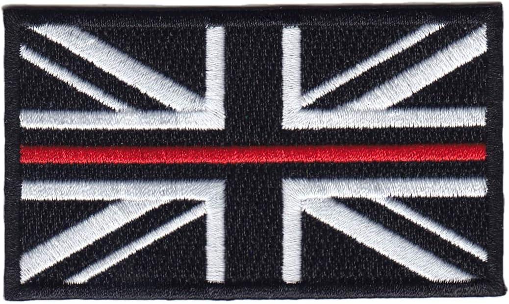 Uniform Store London Fire Service Thin Red Line Union Jack Embroidered Patch-hook & Loop Backing, Red, One Size