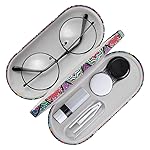 MoKo Double Eyeglass Case, Contact Lens Case with Mirror Tweezers Remover, 2 in 1 Double Sided Portable Contact Lens Box Holder Container Storage Kit Sunglasses Pouch for Men & Women, Rhombic Datura