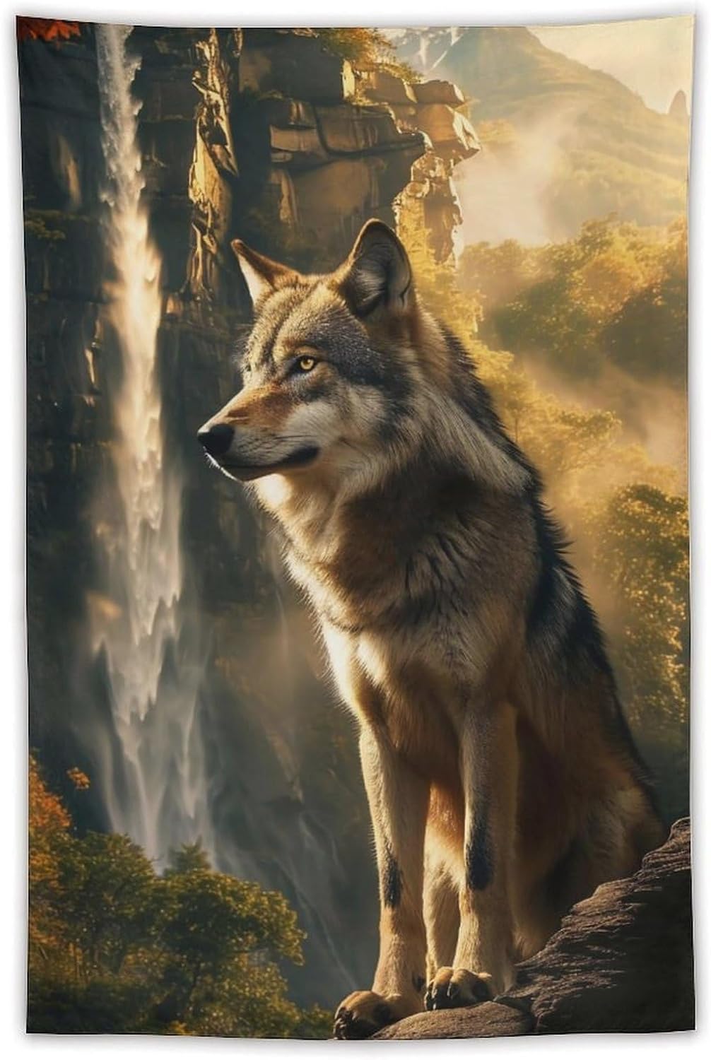 FeoYoed Tapestry Wall Hanging Aesthetic Decoration For Bedroom Living Room Wall Art Tapestries Wolf Mountain Waterfall Scenery 40"x60"