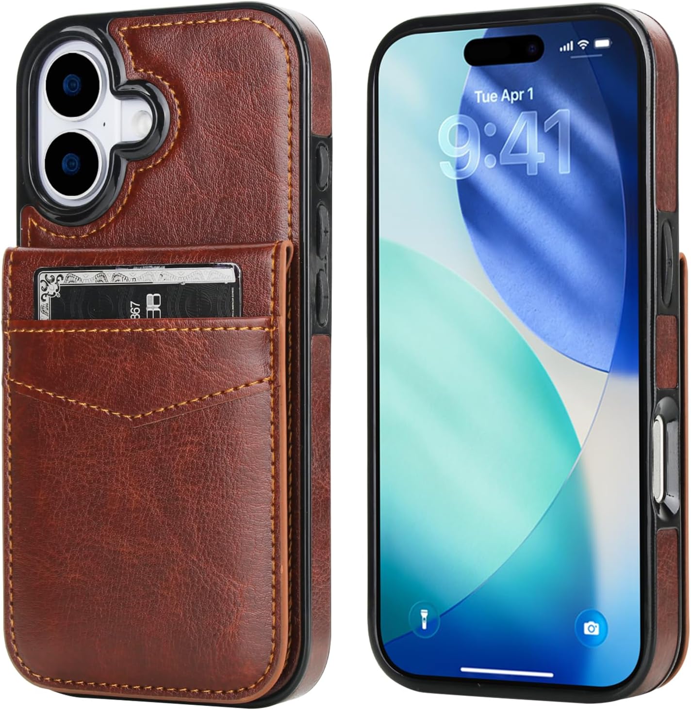 KIHUWEY Compatible with iPhone 17 Case Wallet with Credit Card Holder, Flip Premium Leather Magnetic Clasp Kickstand Heavy Duty Protective Cover for iPhone 17 6.3 Inch (Brown) - Image 3