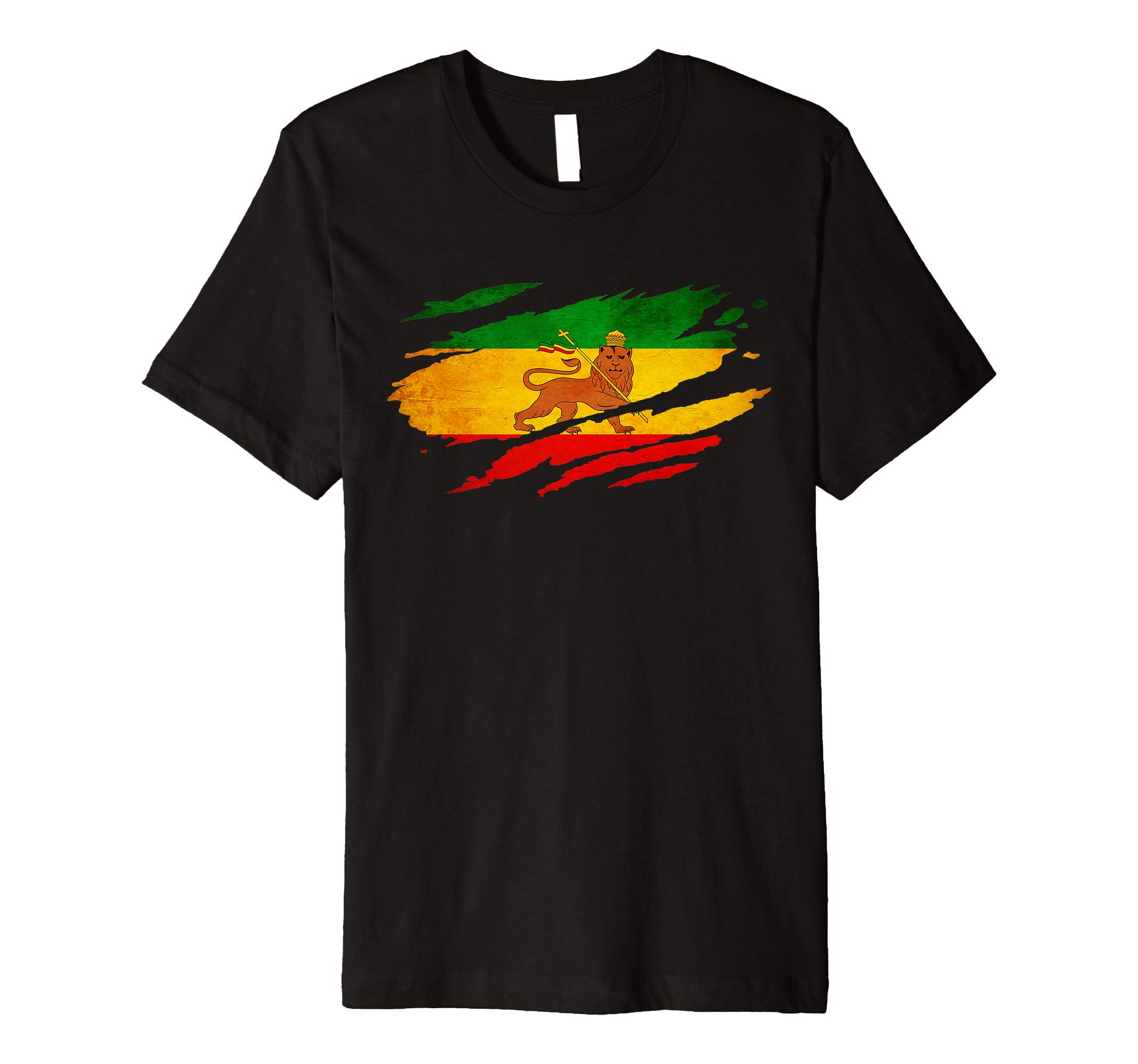Rasta Reggae Ethiopia Flag Torn T shirtVintage Old Ethiopia Flag shirt Lion Judah Rasta Reggae T-ShirtOEKO-TEX STANDARD 100