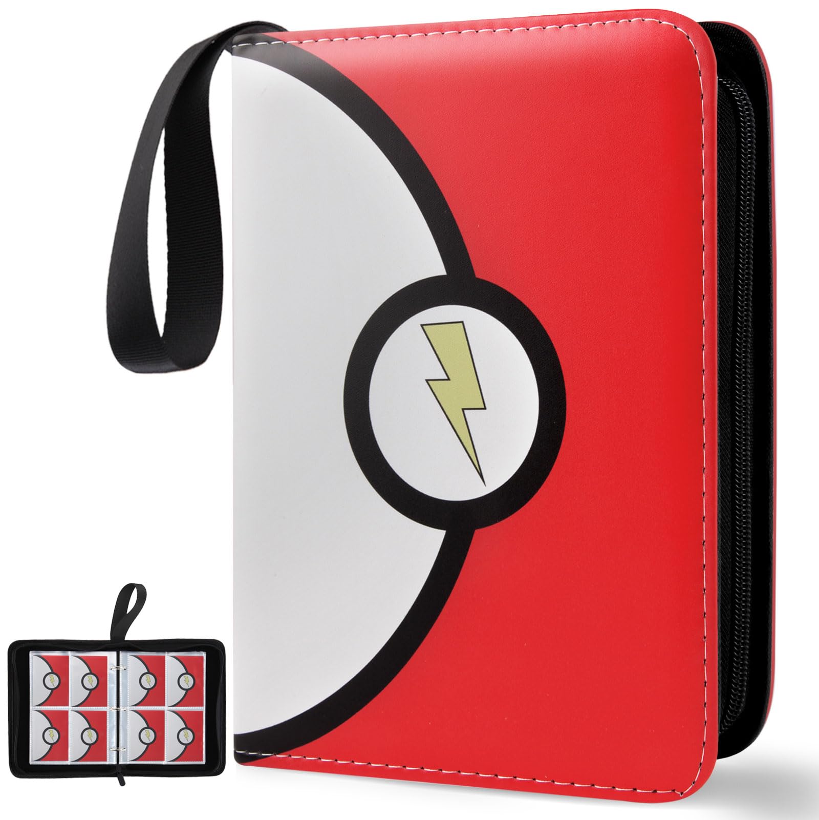 4-Pocket Card Binder 400-Card Trading Card Holder with 50 Removable Sleeves Large-Capacity Waterproof Zipper Album for Collectors Portable